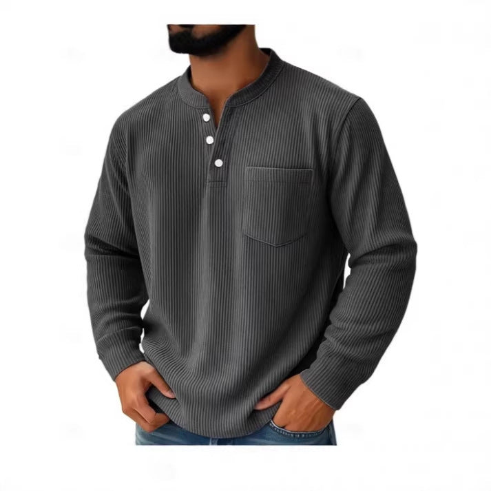 Men's thermal waffle knit Henley shirt with stand-up collar, chest pocket, and ribbed comfort fit Mune Fashion