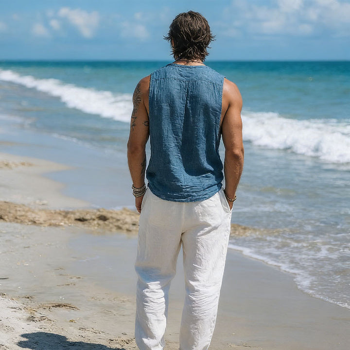 Men's Sleeveless Shirt Made Of Breathable Linen Mune