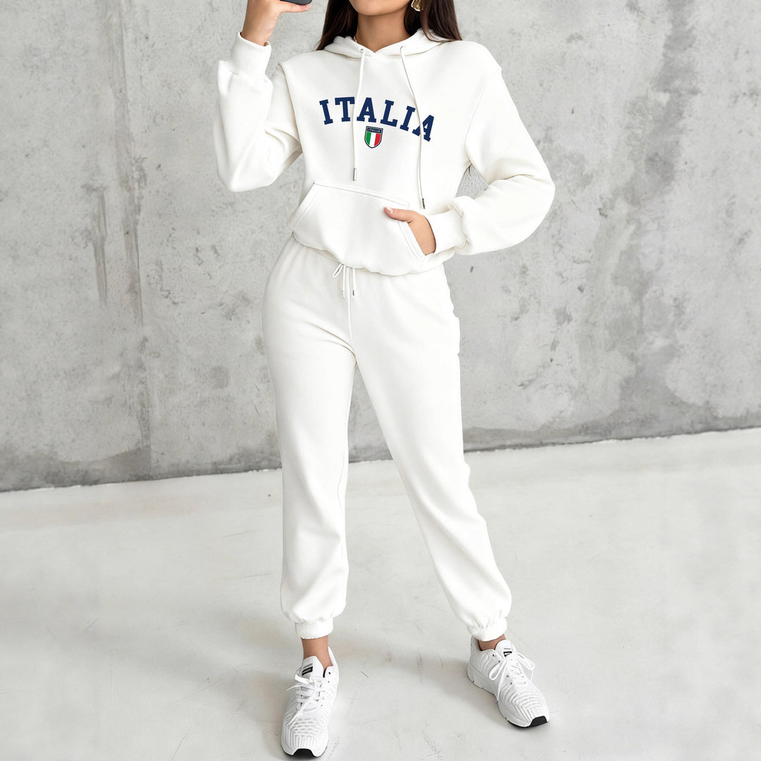 Women's cozy hoodie jogging suit set with hood, kangaroo pocket, soft brushed interior lining and Mexico print Mune Fashion