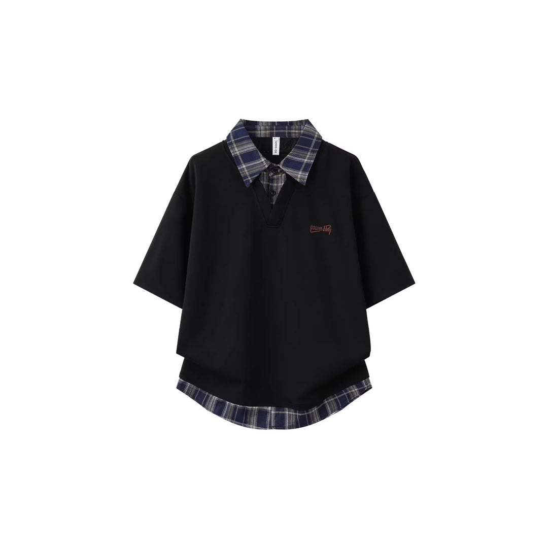 Women's sporty oversized T-shirt with checked collar Mune Fashion