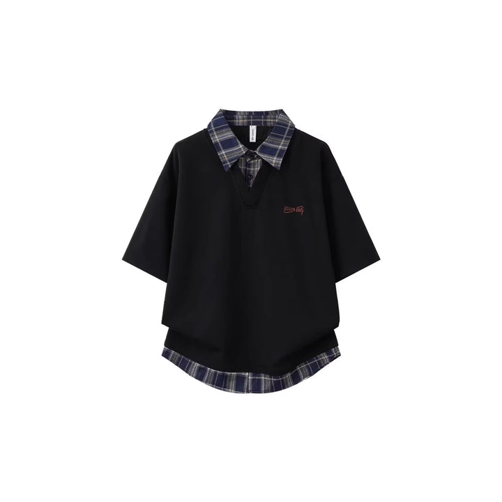 Women's sporty oversized T-shirt with checked collar Mune Fashion