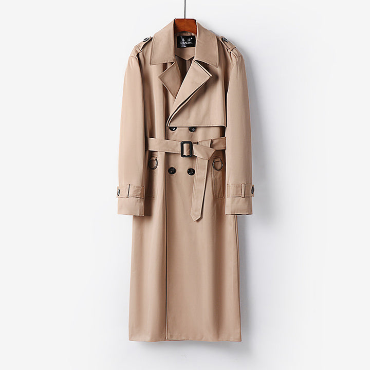 Men's Long Raincoat in Trench Style with Double Breasted, Waist Belt and Epaulettes Mune Fashion