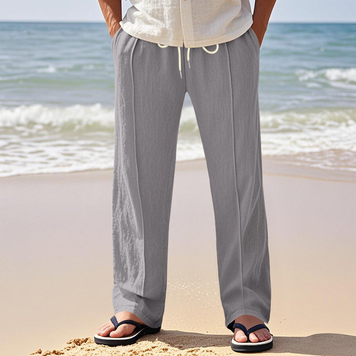 Men's Lightweight Pleated Casual Pants made of Linen Blend with Elastic Drawstring Waistband and Rolled Hem Mune Fashion