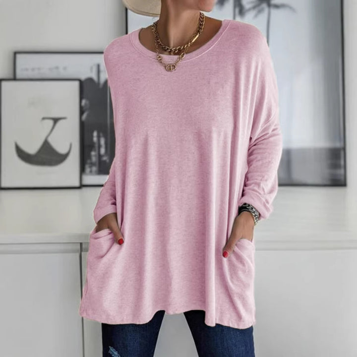 Women Oversize Tunic with Side Pockets and Round Neckline Mune Fashion