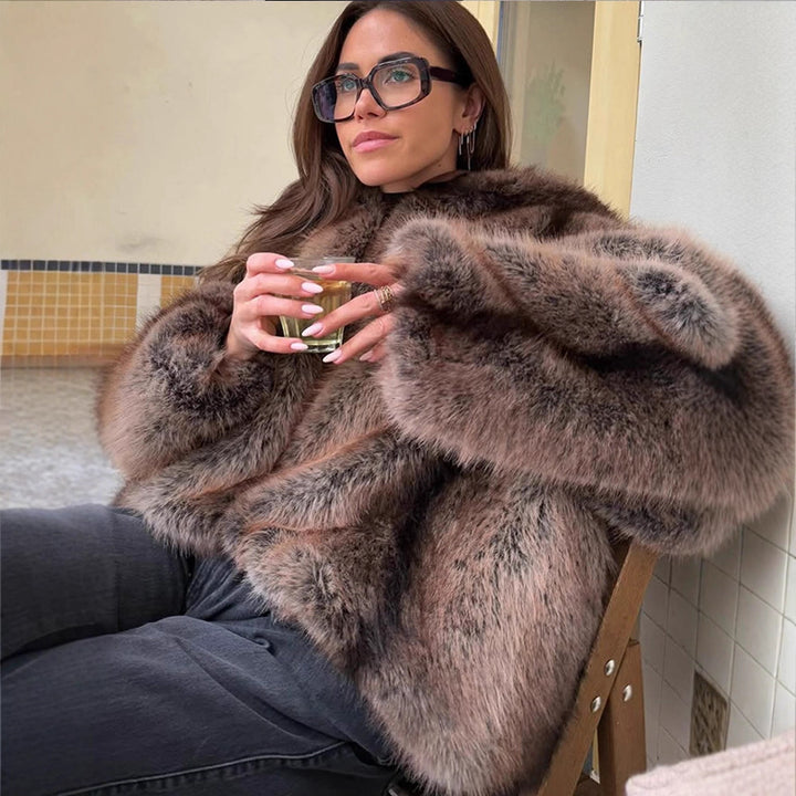 Women's Boxy Faux Fur Hoodie with Voluminous Hood and Loose Silhouette Mune Fashion