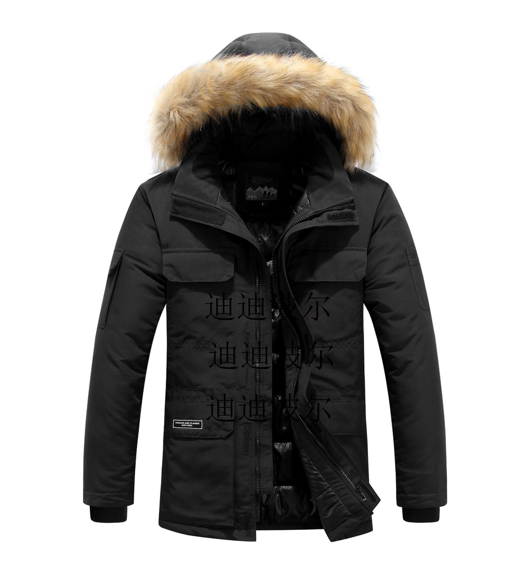 Men's winter parka with hood, faux fur trim and multifunctional outer pockets Mune Fashion