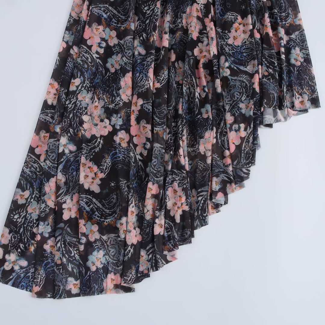 Women Asymmetrical One-Shoulder Dress with Long Sleeve and Tiered Skirt Mune Fashion