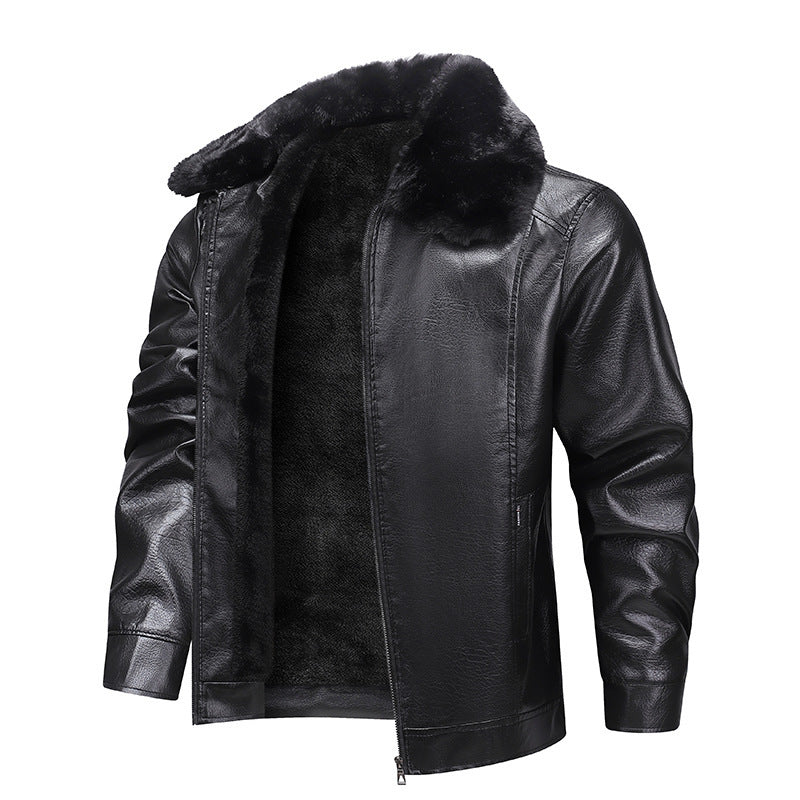 Men's faux leather field jacket with continuous teddy lining and concealed zipper Mune Fashion