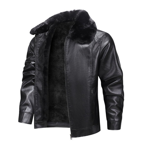 Men's faux leather field jacket with continuous teddy lining and concealed zipper Mune Fashion