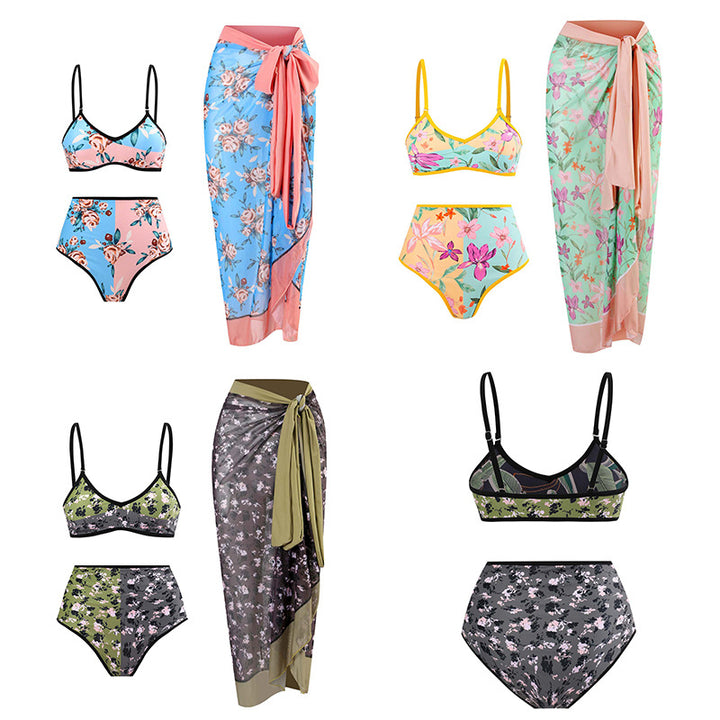 Women's High-Waisted Bikini Set with Floral Design and Comfortable Cut Mune Fashion