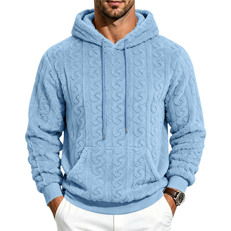Men's cozy teddy fleece hoodie with cable pattern and kangaroo pocket Mune Fashion