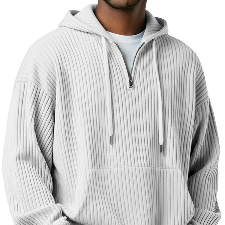 Men's ribbed half-zip hoodie with hood, kangaroo pocket, and oversized casual cut Mune Fashion