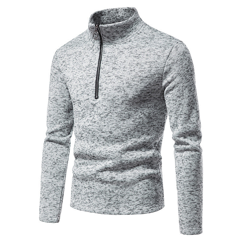 Men's fine knit half-zip sweater with stand-up collar and mottled structure Mune Fashion
