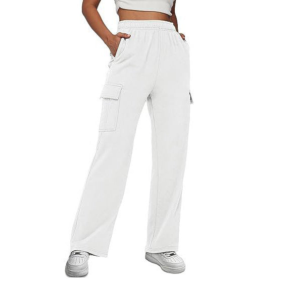Women's casual cargo leisure pants with wide leg elastic waistband and patch pockets Mune Fashion