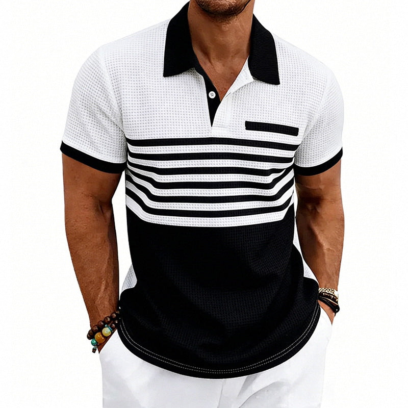 Men's Jacquard Polo with Block Stripes, Chest Cover and Cotton Mix Mune Fashion