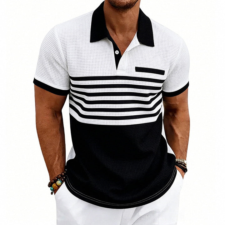 Men's Jacquard Polo with Block Stripes, Chest Cover and Cotton Mix Mune Fashion