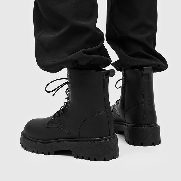 Women's Platform Combat Boots with Sturdy Tread Sole and Pull Tab Mune Fashion