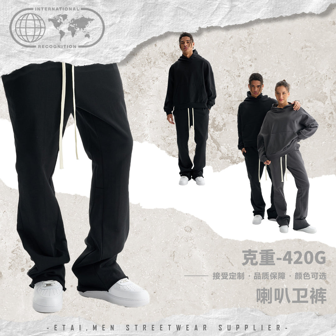 Women's flare pants made of French terry with wide leg and drawstring Mune Fashion