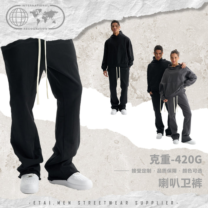 Women's flare pants made of French terry with wide leg and drawstring Mune Fashion