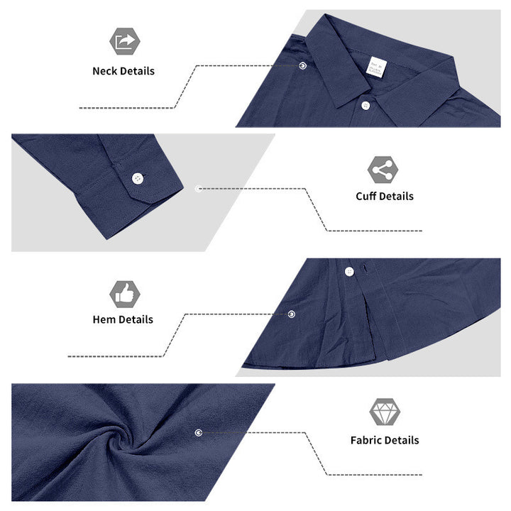 Men's airy relaxed linen shirt with open lapel, rounded hem, and roll-up sleeves Mune Fashion