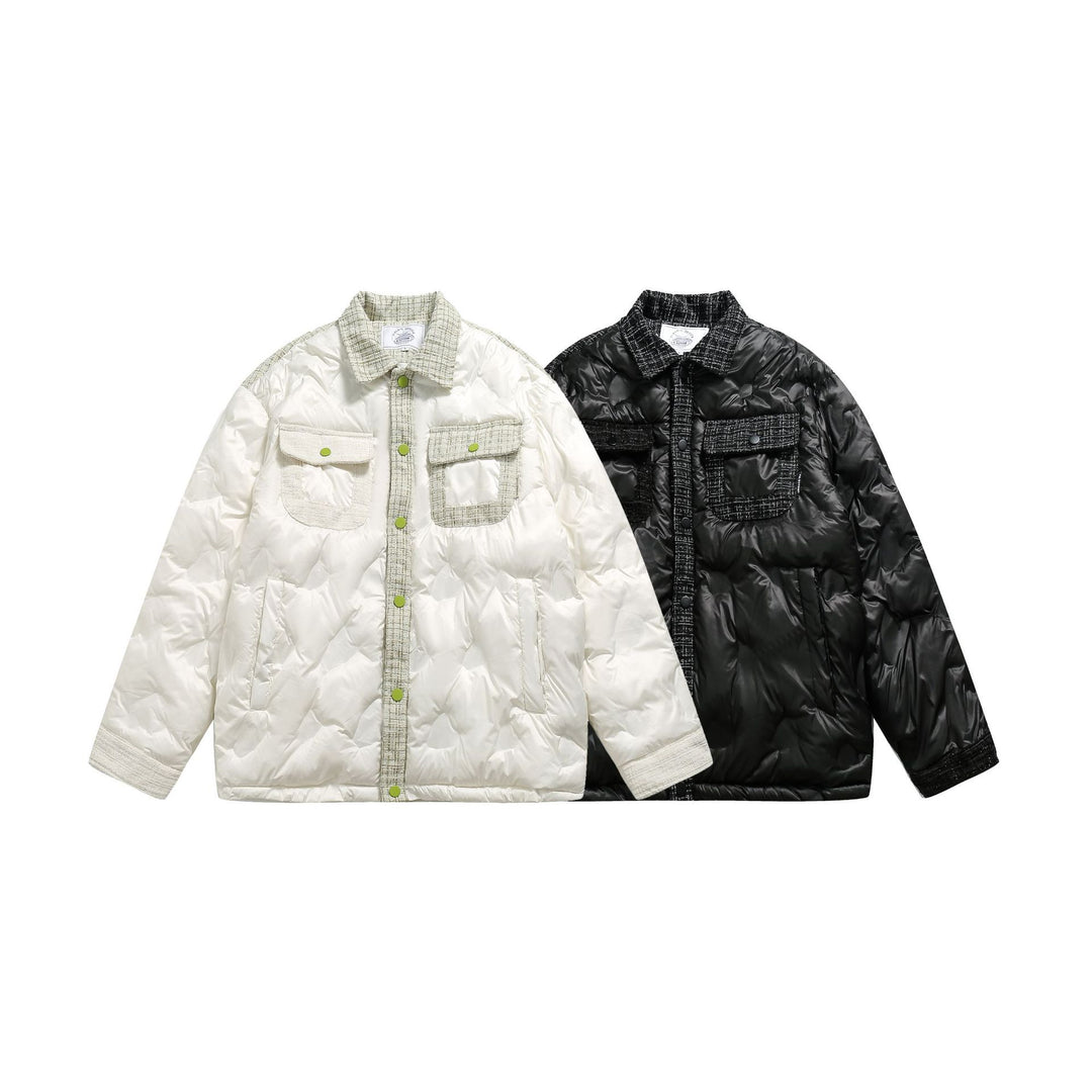 Women's quilted shirt jacket with tweed trim and flap pockets Mune Fashion