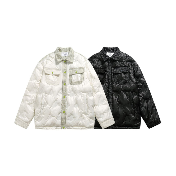 Women's quilted shirt jacket with tweed trim and flap pockets Mune Fashion