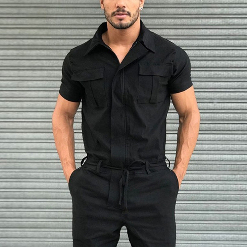 Men's short-sleeve work overall with waist belt and chest pockets Mune Fashion