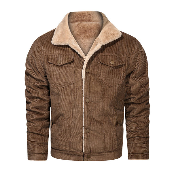 Men's Cord Truck Jacket with Teddy Lining and Snap Button Closure Mune Fashion