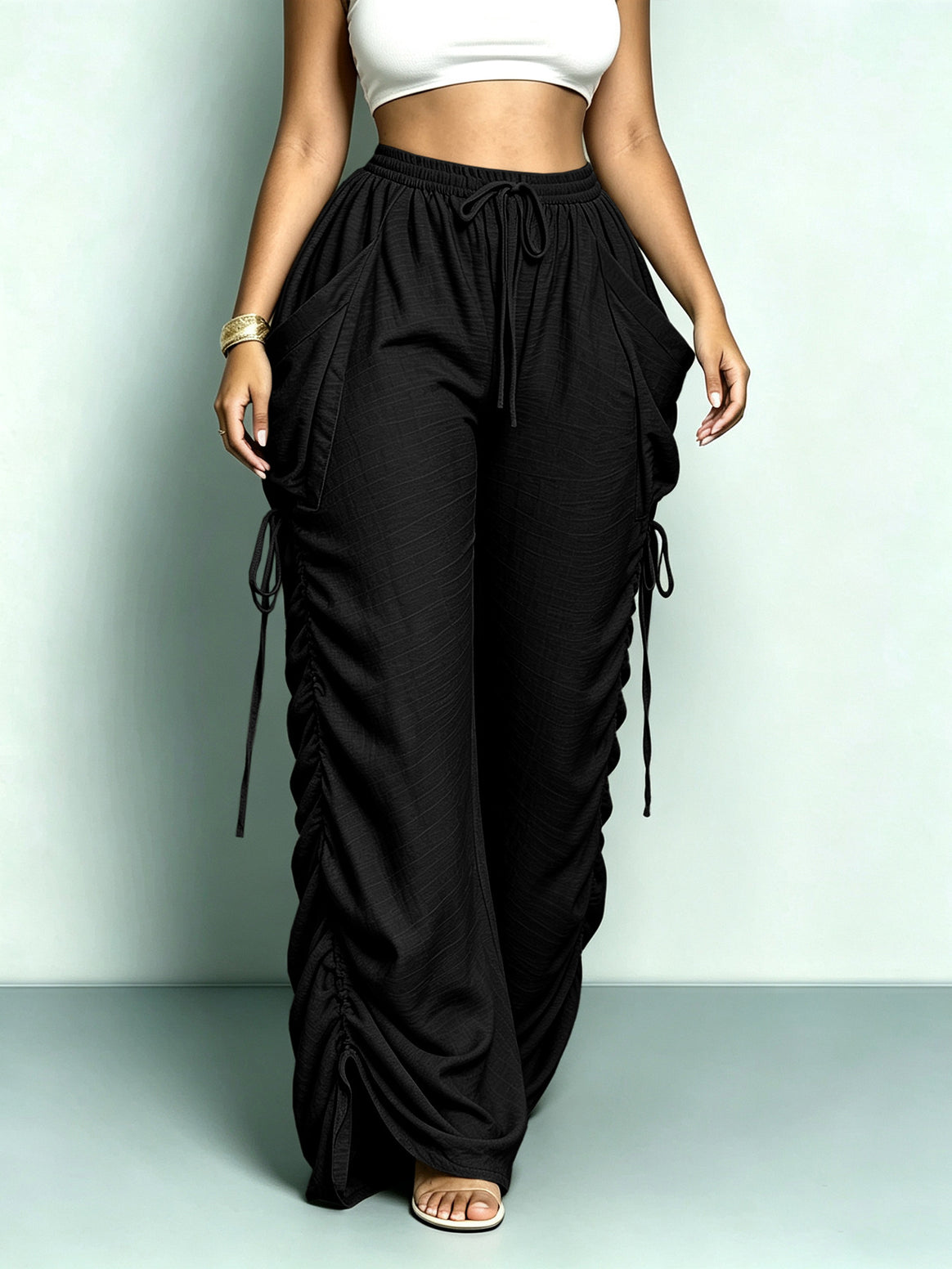 Women's wide Relax Harem pants with side gathering and large pockets Mune Fashion