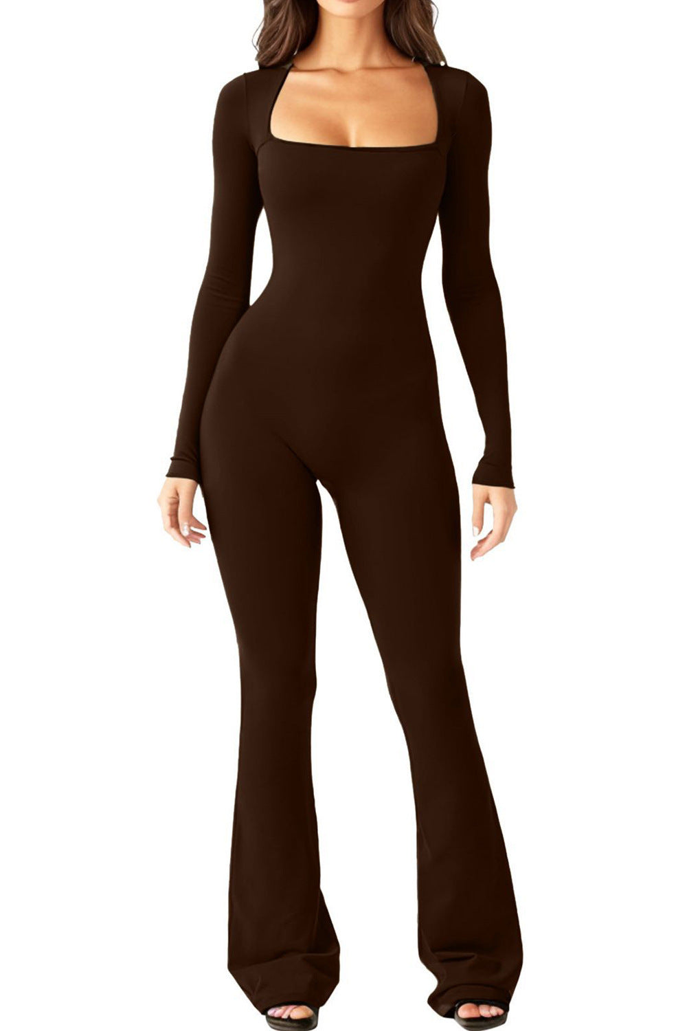 Women's form-fitting long-sleeve jumpsuit with square neckline and flared pants Mune Fashion