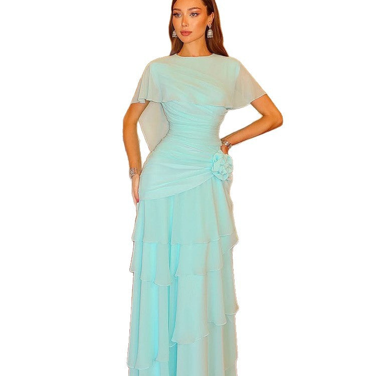 Women Flowing Tiered Ruffle Evening Dress with Tailored Draping Mune Fashion