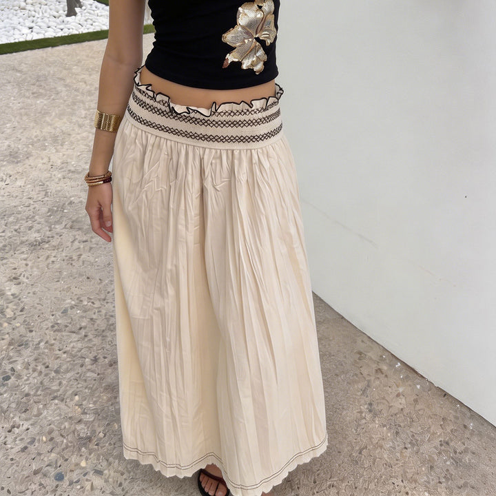 Women's midi skirt with shirred high waist and flared A-line Mune Fashion