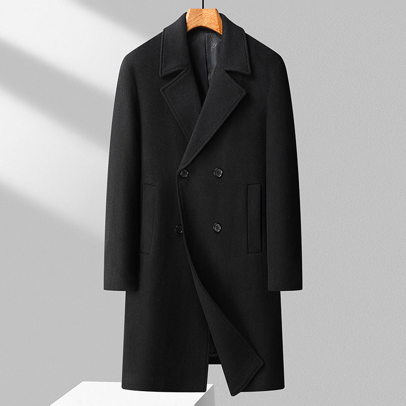 Men's Long Wool Blend Overcoat in Minimalist Cut with Notched Lapel and Concealed Pockets Mune Fashion