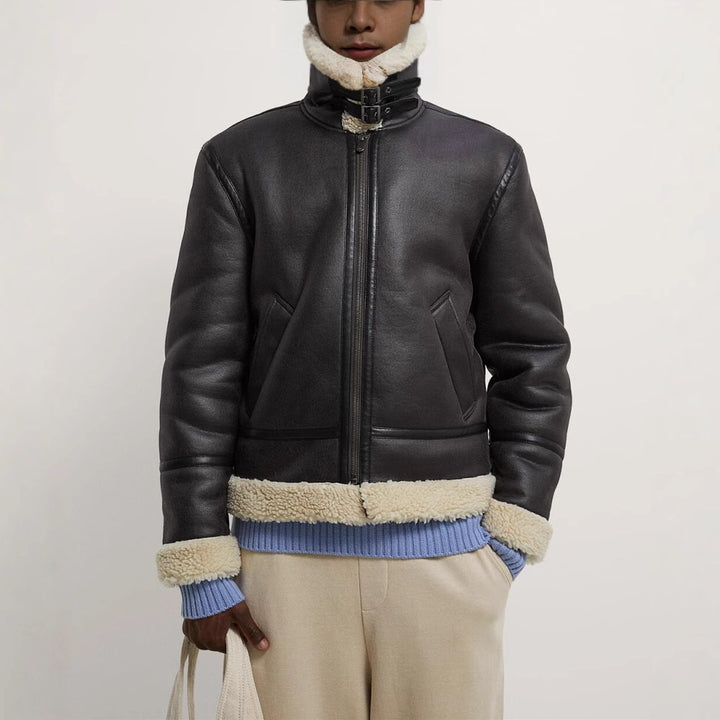 Men's Padded Aviator Style Flight Jacket with Teddy Lining Mune Fashion