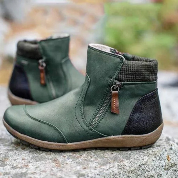 Women faux leather ankle boots with side zipper and non-slip sole Mune Fashion