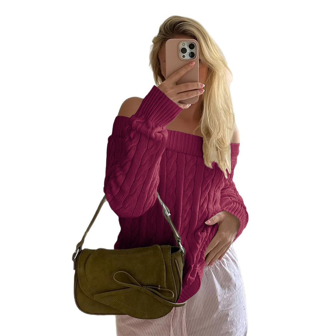 Women's oversized off-the-shoulder cable knit sweater with ribbed neckline and balloon sleeves Mune Fashion