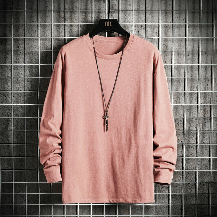 Men's Casual Cotton Basic Long Sleeve Shirt with Round Neck, Relaxed Fit and Reinforced Hem Processing Mune Fashion