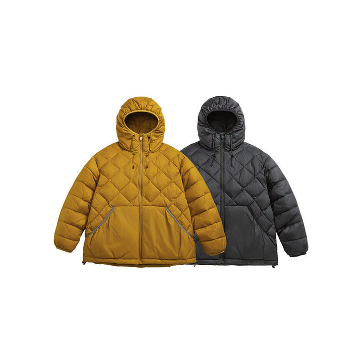 Unisex Boxy quilted jacket with hood, diamond quilting and two-way zipper Mune Fashion