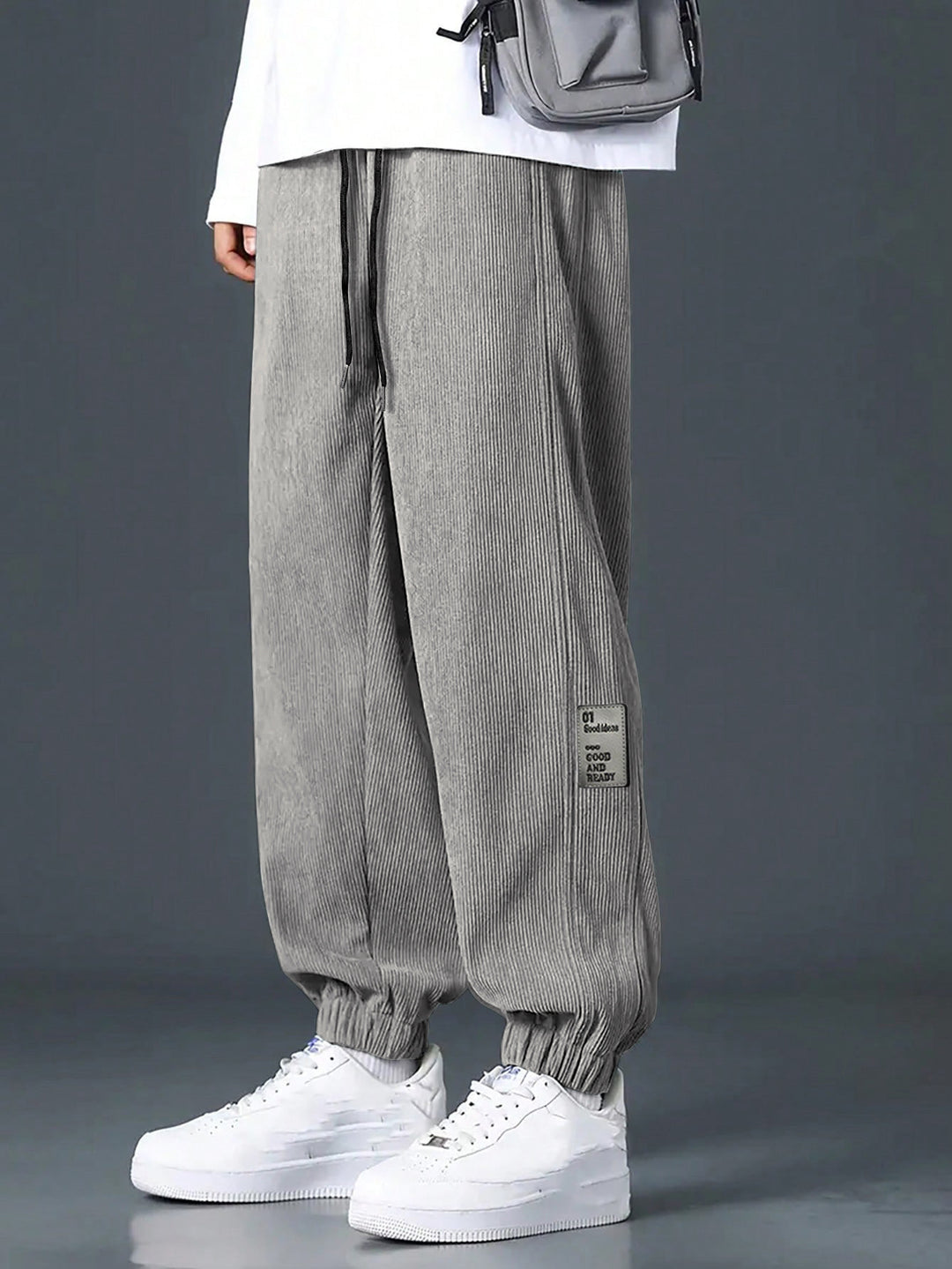 Men's nan Relax leisure pants made of fine wide cord structure with drawstring and elastic ankle cuffs Mune Fashion