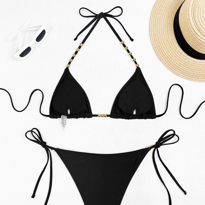 Women Triangle Bikini with Golden Accents Mune Fashion