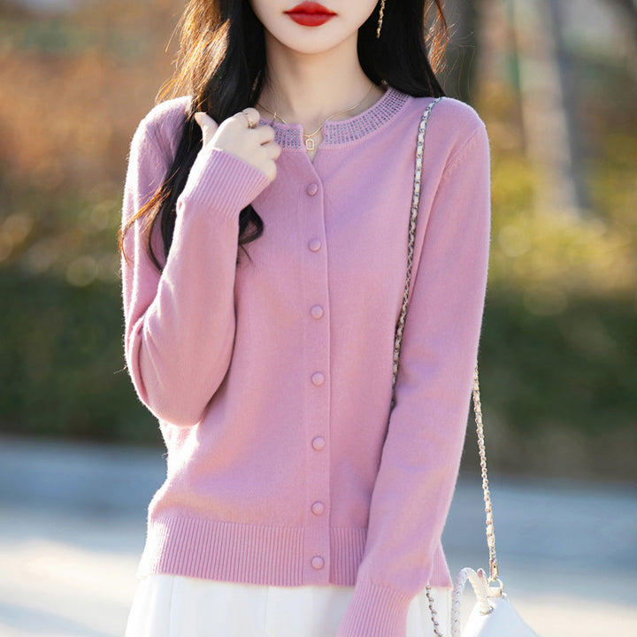 Women Short Cardigan made of ultra-fine cotton mix with sparkling crystal edge and tone-on-tone button placket Mune Fashion