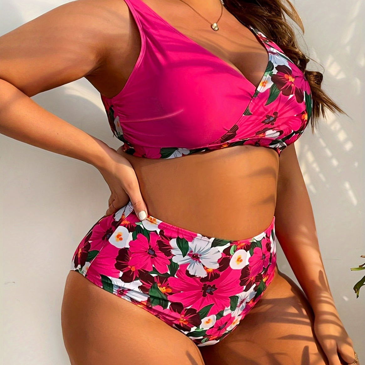 Women's nano bikini set plus sizes with molded bra, V-neck and high-cut waist briefs Mune Fashion