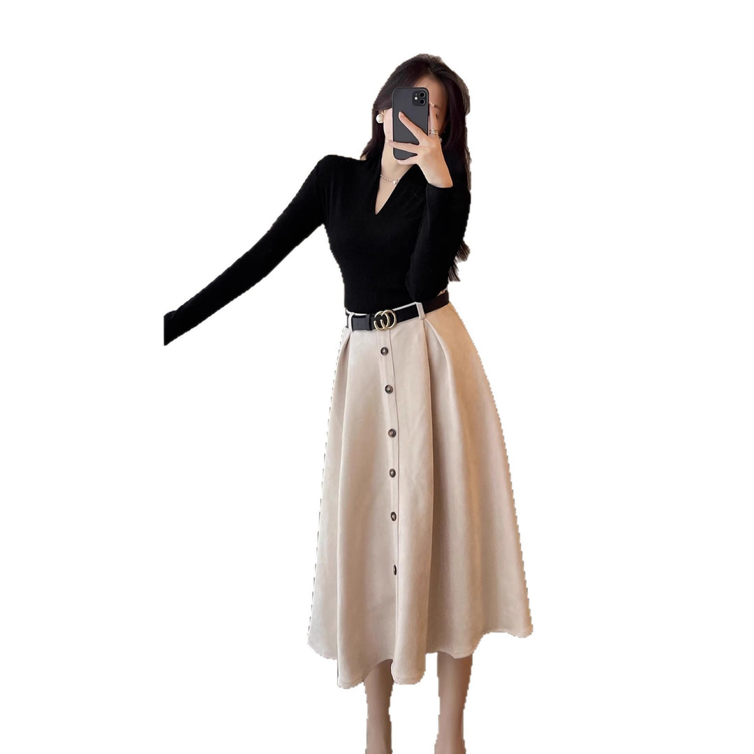 Ladies Elegant Midi Dress with Button Placket Mune Fashion