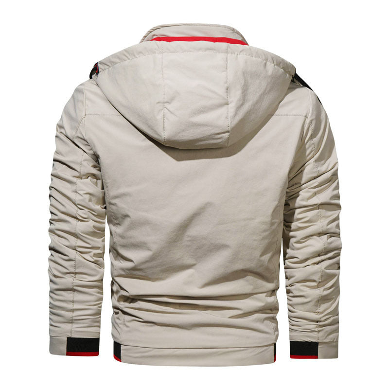 Men's lightweight hooded transitional jacket with water-repellent surface, concealed zippers, and sophisticated gathered sleeves Mune Fashion