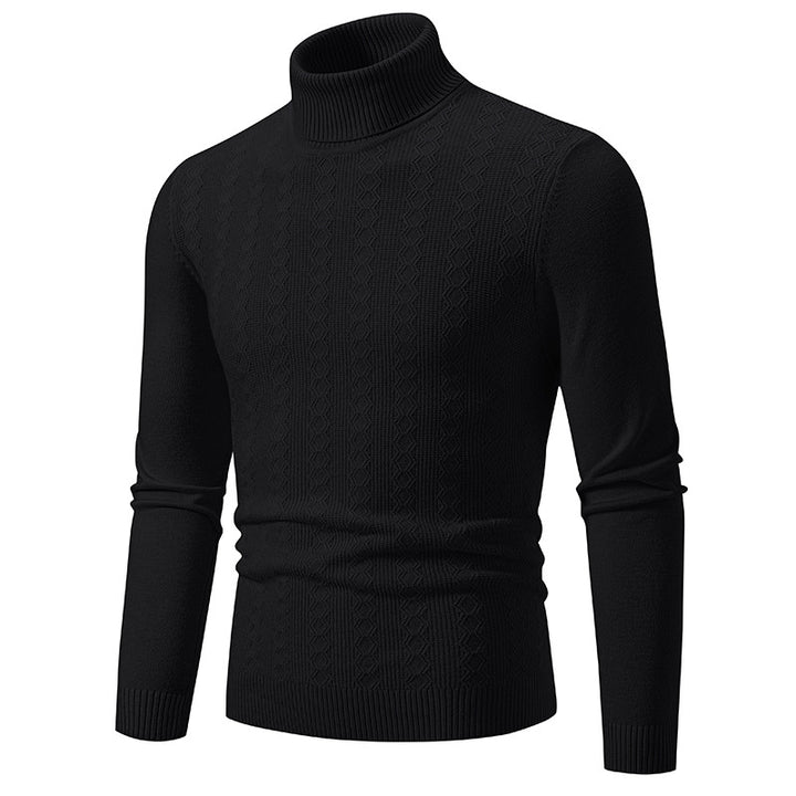 Men's fine turtleneck sweater made of fine knit with cable pattern and narrow silhouette Mune Fashion