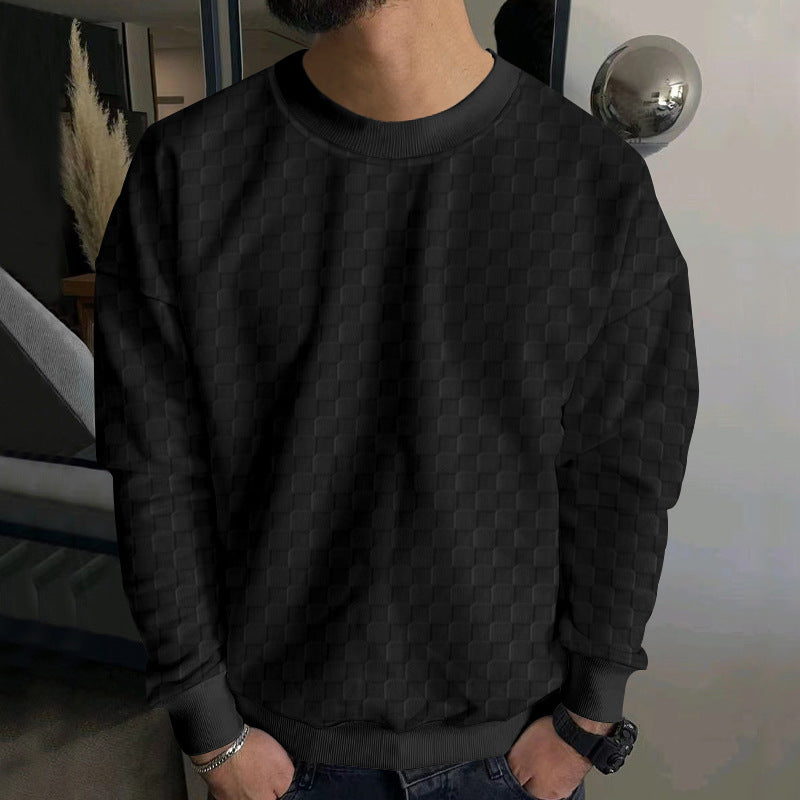 Men's Structured Cotton Sweatshirt with Checked Pattern and Round Neck Mune Fashion