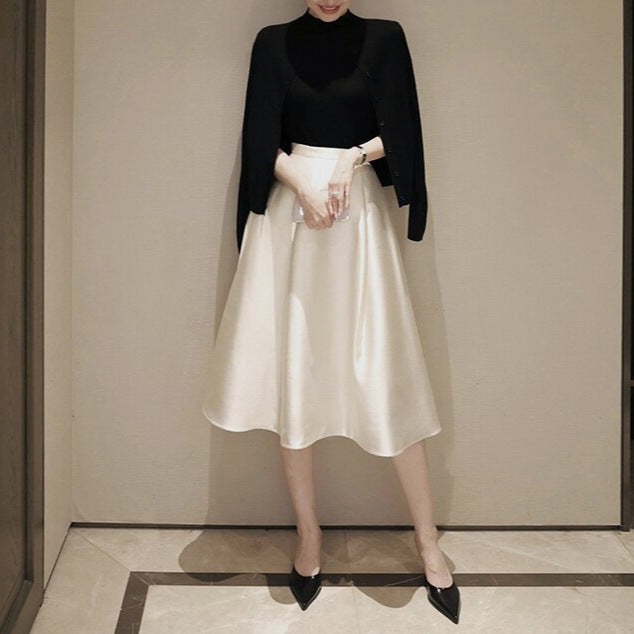 Ladies Elegant Midi Tulle Skirt with Swirling Hem Mune Fashion