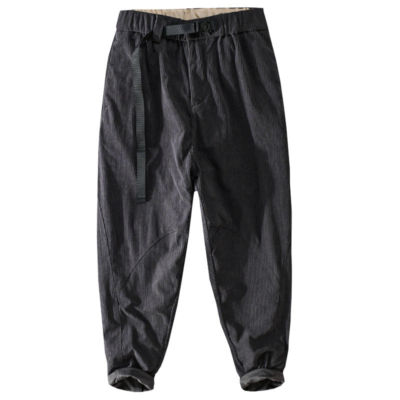 Men's cord chinos with elastic waistband, belt buckle, and tapered fit Mune Fashion