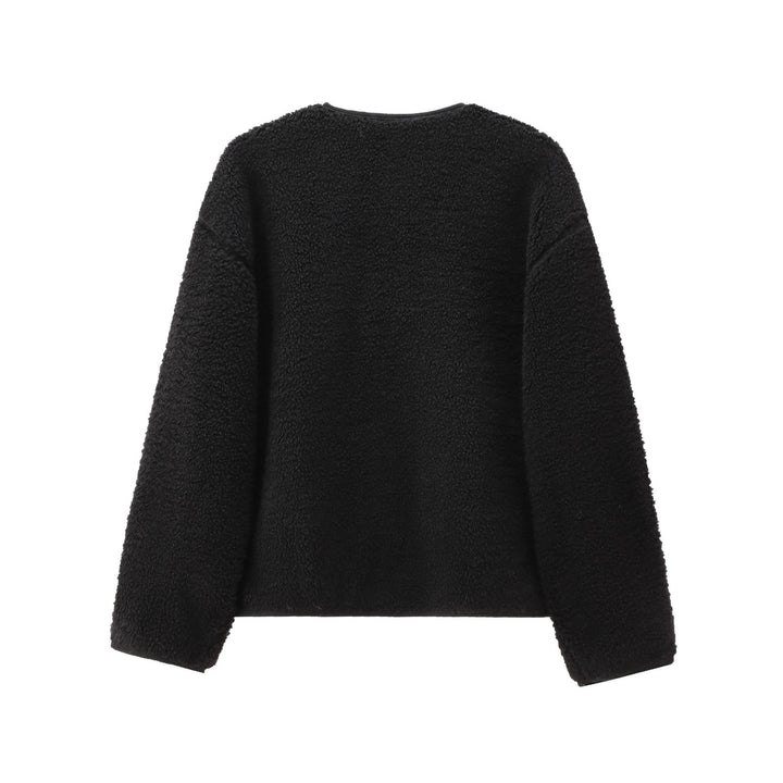 Ladies' short-cut teddy jacket with press stud placket and patch pockets Mune Fashion