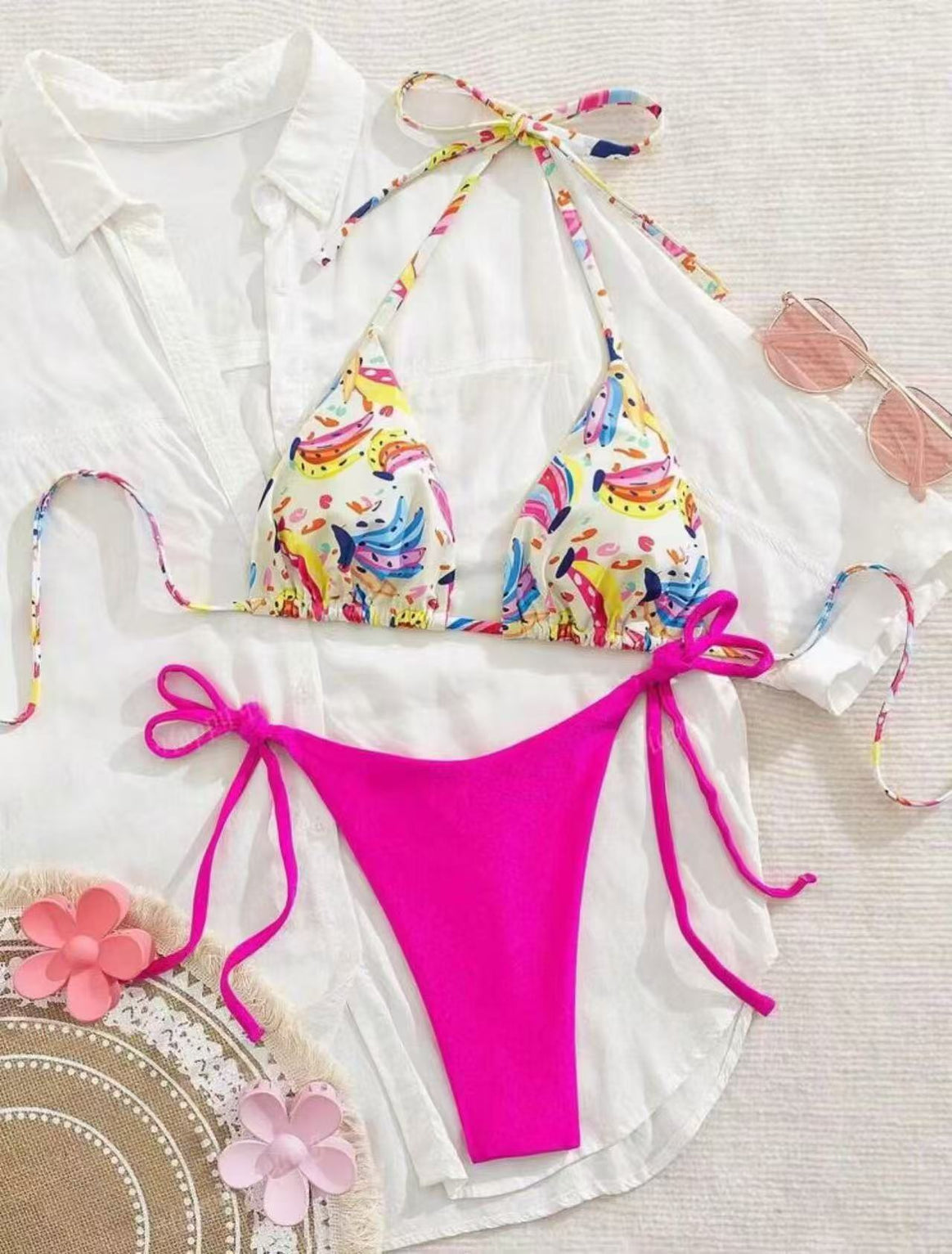 Women's bikini set with colorful fruit pattern and side knot Mune Fashion